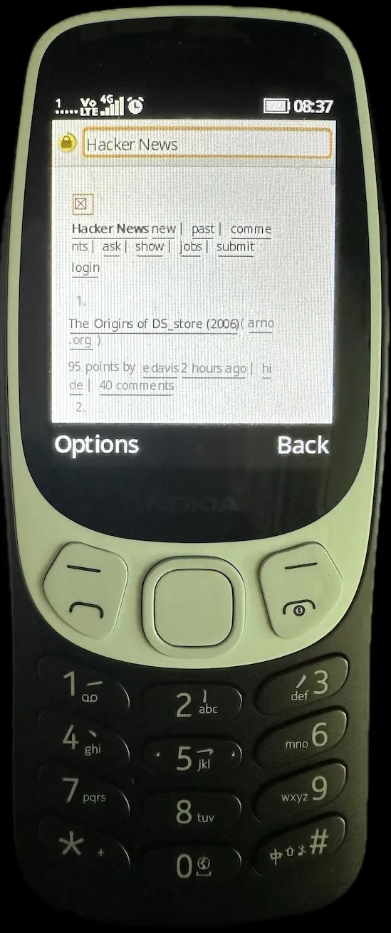 the orange website is not orange in the builtin browser (still usable, but more broken than in Opera Mini)
